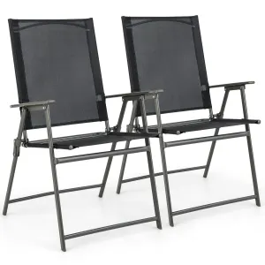 Tangkula Set of 2 Patio Folding Chairs, High Back Dining Chairs with Weather-Resistant Fabric