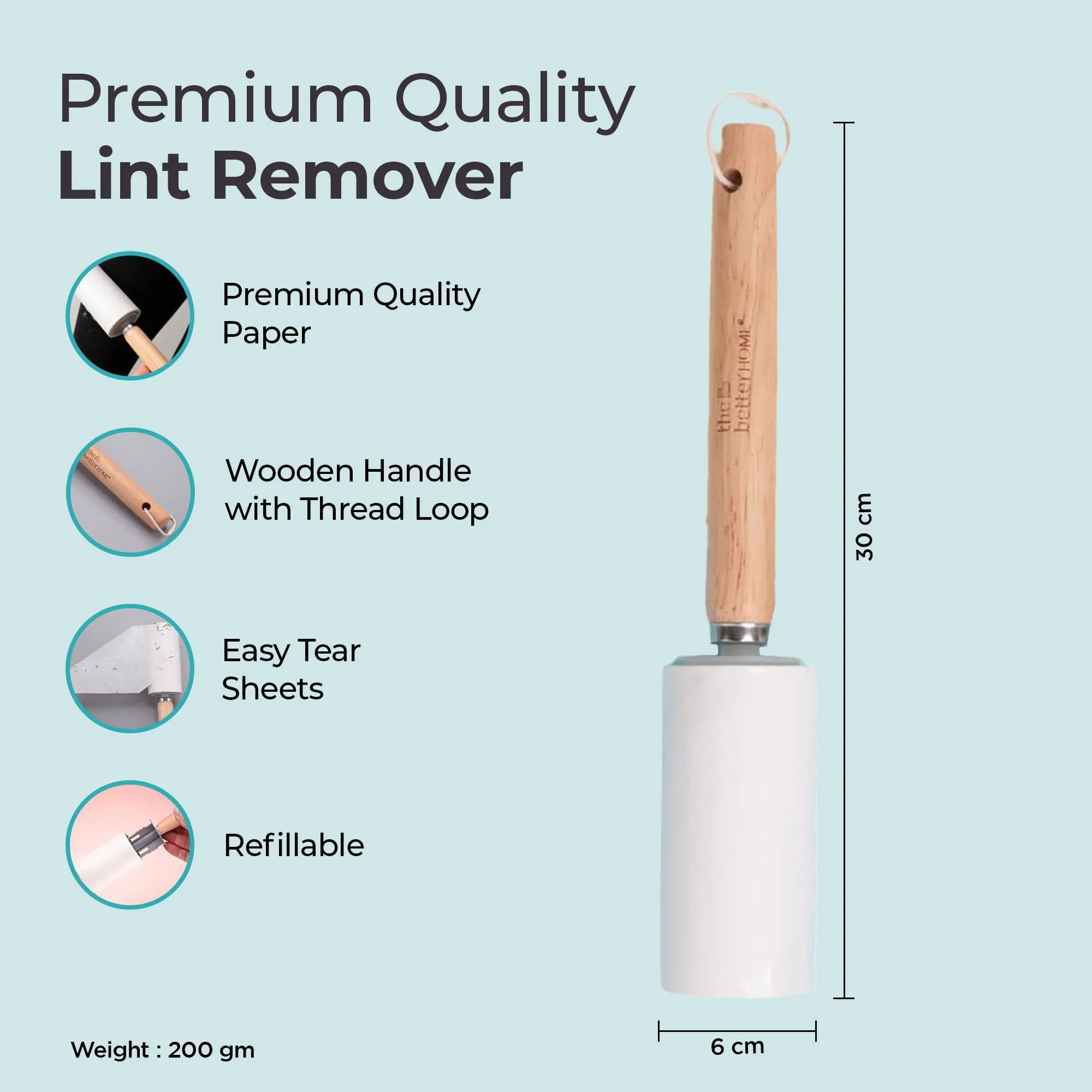 The Better Home Lint Roller for Clothes (Pack of 4-60 Sheets Each) Lint Remover for Clothes | Reusable Lint Roller for Pet Hair with Wooden Handle & Loop for Hanging Pet Hair Remover from Clothes