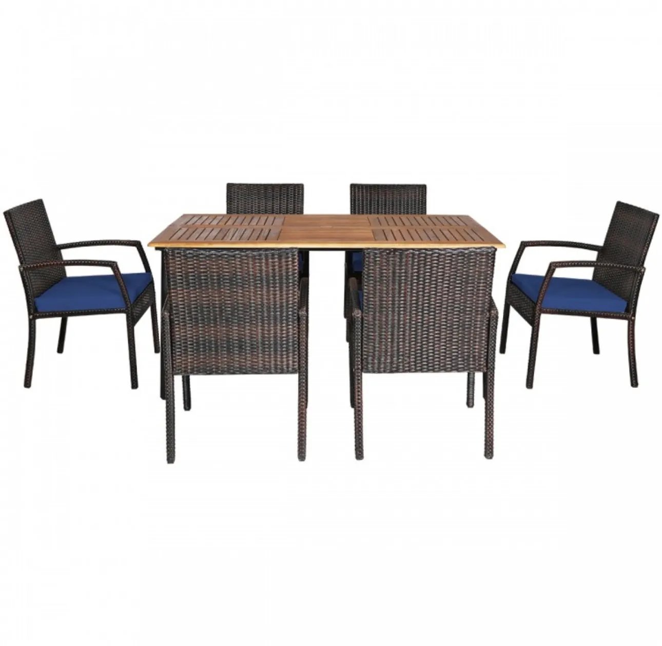 Very Comfortable Wicker / Rattan Patio Furniture 7 Piece Set With Cushions | Dining Set With Umbrella Hole | Heavy Duty