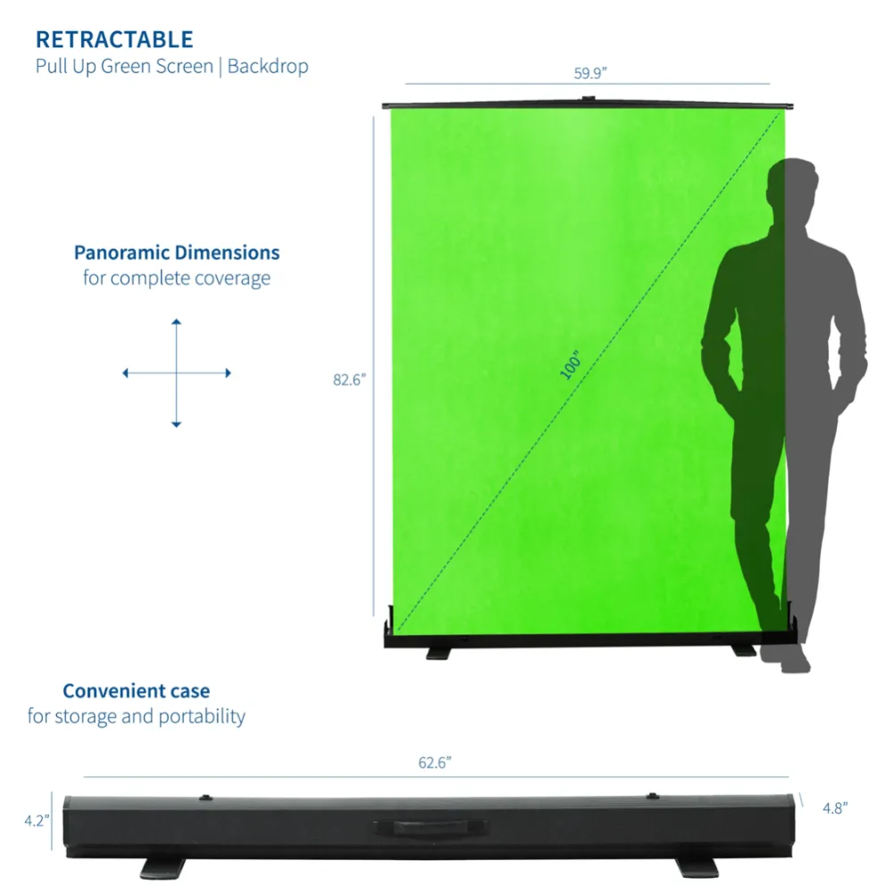 VIVO 100" Collapsible Green Screen, Mountable Pull-Up PS-TP-100G Chroma Key Panel Backdrop