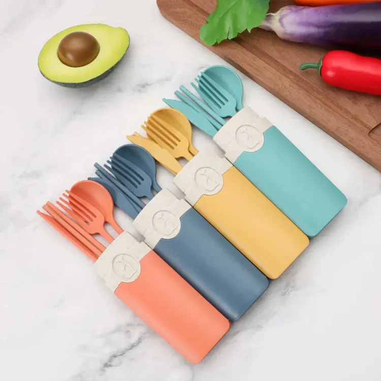 Wheat Straw Material Portable Travel Cutlery Set 5pc