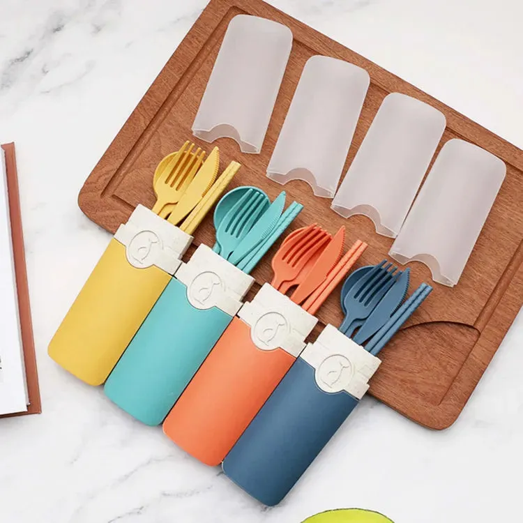 Wheat Straw Material Portable Travel Cutlery Set 5pc