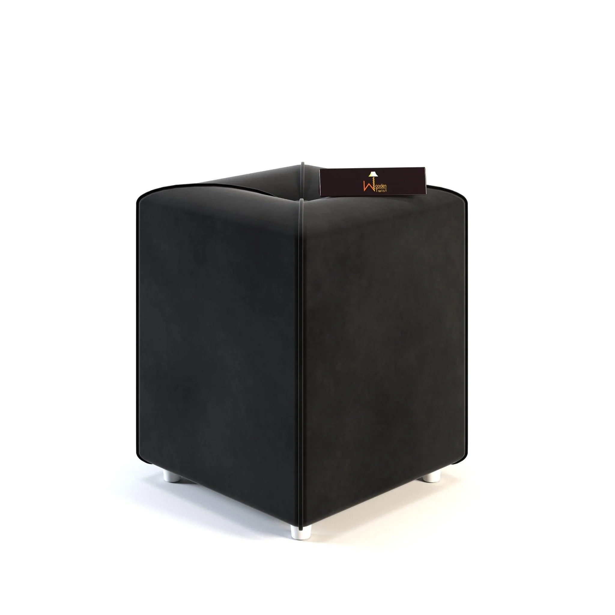 Wooden Twist Stool for Living Room Soft Fabric Comfortable Cushion Ottoman Stool (Black)