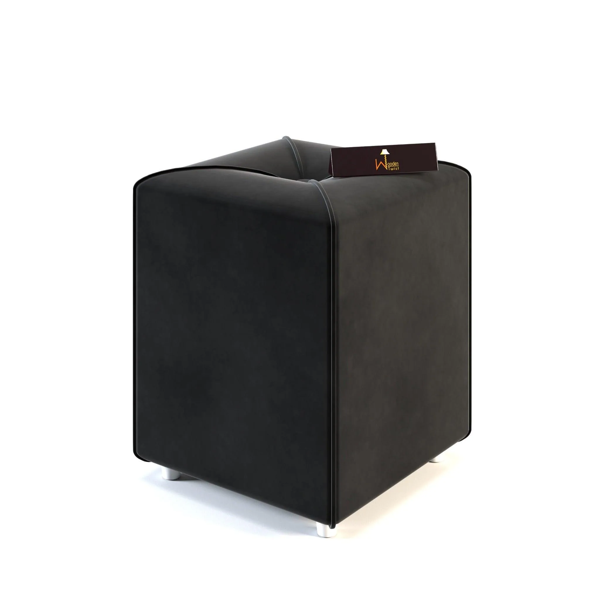 Wooden Twist Stool for Living Room Soft Fabric Comfortable Cushion Ottoman Stool (Black)